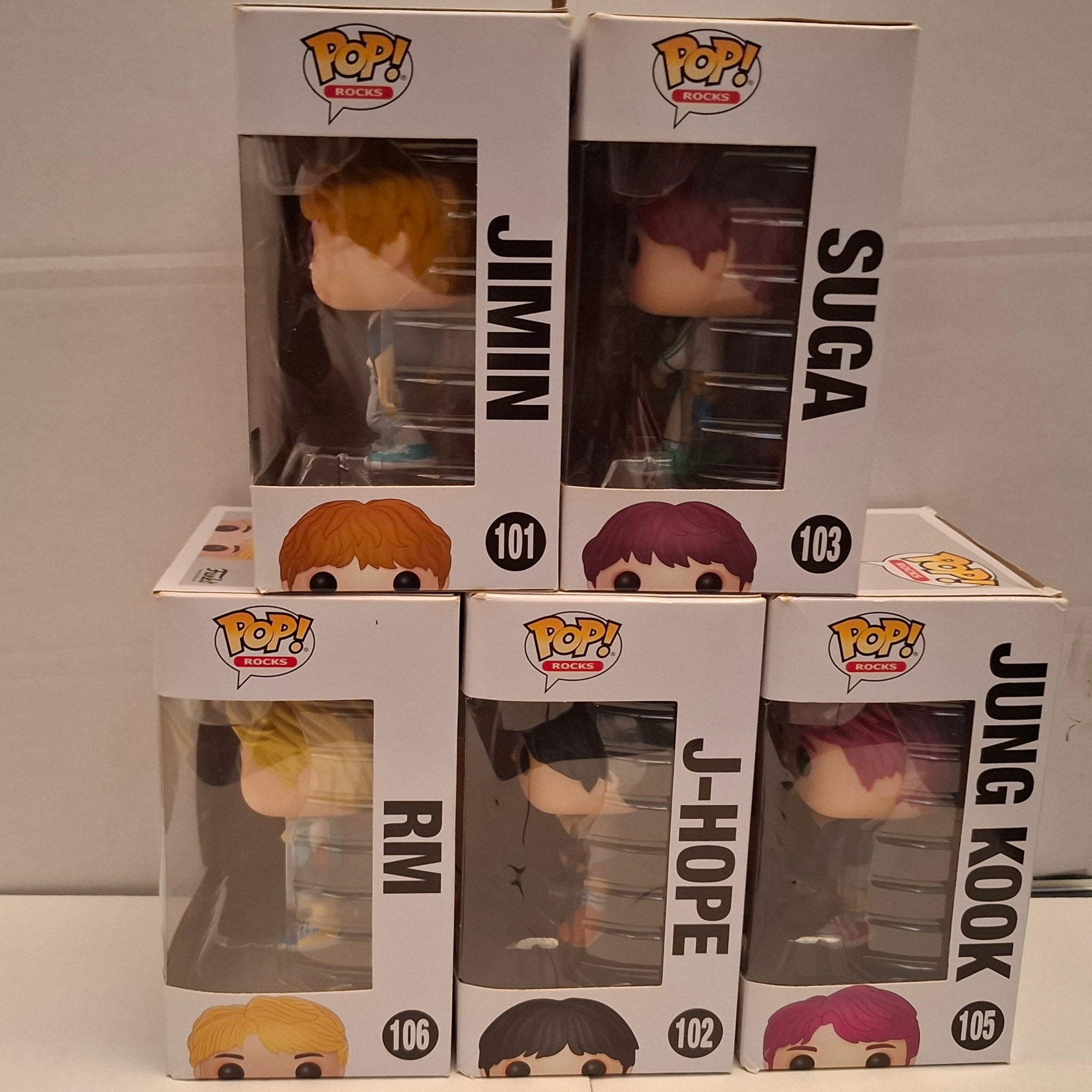 LOT Funko Pop BTS - Jimin #101, J-Hope #102, Suga #103, Jung Kook #105, RM #106 Funko